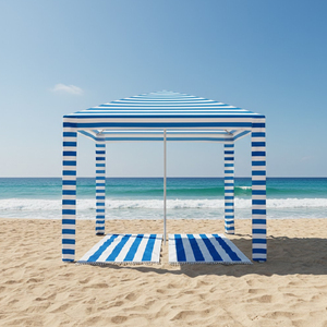 Gazebo de Jardín Plegable Familiar Fácil de Instalar, Malla Transpirable, Tela Ventilada, Parasol Exterior, Sombrilla de Playa Desplegable a Rayas - Product Image 4