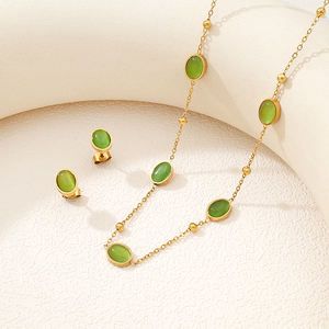 Joyería de acero inoxidable a la moda, venta al por mayor, accesorios de flores chapados en oro de 18 quilates, collar de turquesa de piedra Natural, conjuntos de pendientes - Product Image 3