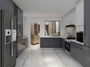 Gabinetes de Cocina Lacados en Gris Brillante, Impermeables, Incluyen Fregadero, Protector Contra Salpicaduras, Madera Contrachapada y Mármol - Product Image 2