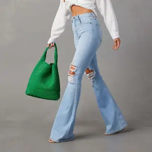 Macacão jeans feminino personalizado 2024, macacão de moda feminina com alça espaguete para bodycon, retalhos, jeans/