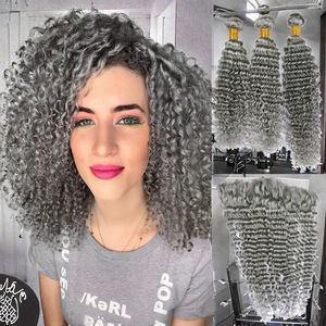 Paquetes de Cabello Remy Brasileño Virgen 100% al por Mayor, Ondulado Profundo, Color Gris, 12 Pulgadas, con Cierre 13x4 - Product Image 3
