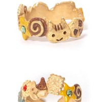 Bague fantaisie pour femme, style vintage, motif animaux du royaume animal, chaton et biscuits assortis, design unique et amusant, en cuivre