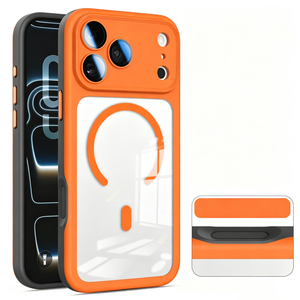 Coque de téléphone magnétique transparente à blocs de couleur avancés pour iPhone 17 12 13 Pro Max 14 15 16 Plus avec film protecteur d'objectif HD - Product Image 1