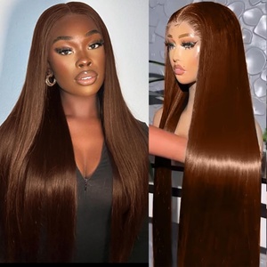 Pelucas de Cabello Humano con Frente de Encaje HD 13x6, Peluca Completa de Encaje con Cutícula Alineada, Color Marrón, Pelucas de Cabello Humano sin Pegamento para Mujeres Negras - Product Image 1