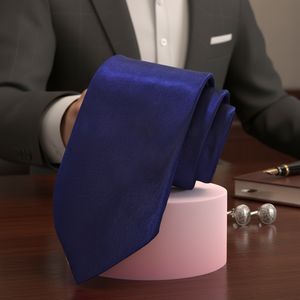 Cravate italienne Exclusive en satin bleu marine tissée d'origine turque - Product Image 3