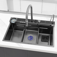 Évier de cuisine intelligent de luxe avec cascade, multifonctionnel, numérique, ensemble d'évier de cuisine noir