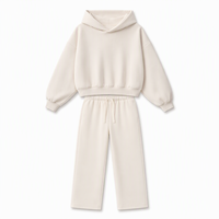 Ensemble de survêtement streetwear coupe boxy avec sweat à capuche court, en molleton épais 350 GSM, modèle vierge