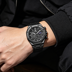Orologio da uomo al quarzo di lusso alla moda, cinturino in acciaio inossidabile, calendario impermeabile, luce notturna, <span class=keywords><strong>timer</strong></span>, orologio da uomo - Product Image 4