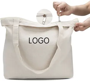 Logo Kustom Dicetak Ramah Lingkungan Besar Polos Dapat Digunakan Kembali Organik Amazom Tas Belanja Tas Katun Kanvas dengan Saku
