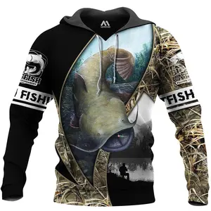 Cool style vendors bulk autumn gifts promotion fashion fish camo 3D printing sublimation Hoodie