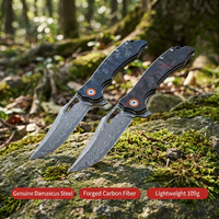 Couteau pliant Damas, couteau de poche pour le camping en plein air, manche en fibre de carbone, couteau multifonctionnel pour la chasse en forêt, cadeau pour homme DM026