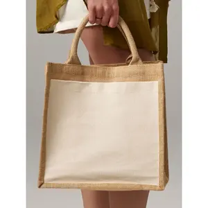 Borsa shopper in cotone e iuta midi, merchandising sostenibile - Product Image 1