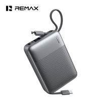 Batterie externe REMAX FC-06 20000mAh, charge rapide 22.5W, câbles doubles intégrés, design avec cordon, chargeur portable avec écran numérique