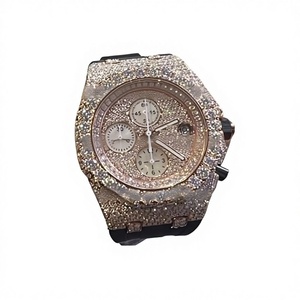 Montre pour homme de luxe en acier inoxydable de haute qualité, quartz, style hip-hop, entièrement sertie de moissanite, cadran à aiguilles en verre, bracelet en or blanc et jaune - Product Image 1