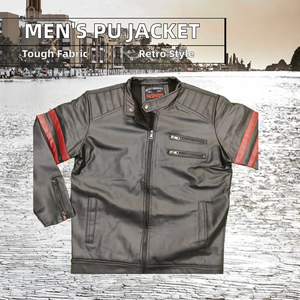 แจ็กเก็ตมอเตอร์ไซด์แขนยาวแนววินเทจของผู้ชายหนัง PU พร้อมคอตั้งผ้าใบใช้กลางแจ้งสำหรับออกกำลังกายในฤดูหนาว - Product Image 2