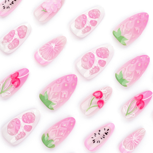 <span class=keywords><strong>Uñas</strong></span> Postizas de Cereza Francesa, <span class=keywords><strong>Uñas</strong></span> 3D Onduladas, Colorete <span class=keywords><strong>Rosa</strong></span> Floral, Puntas Acrílicas para Manicura, 24 Unidades - Product Image 3