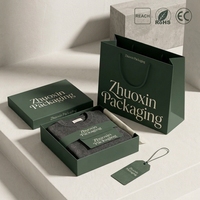 Ensemble de marquage de marque personnalisé haut de gamme : Sac fourre-tout en papier vert foncé recyclé, boîte cadeau pour vêtements, suite de marquage de marque personnalisée