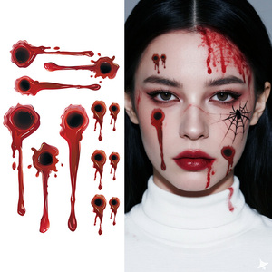 Halloween tatouages temporaires visage autocollant Halloween effrayant réaliste Gory plaie sang cicatrice <span class=keywords><strong>tatouage</strong></span> étanche pour bras <span class=keywords><strong>cou</strong></span> jambe - Product Image 1