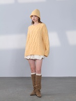 Pull en cachemire pur à 100 %, style vintage, tricot torsadé long, pour femme, coupe oversize, col rond, épais, chaud, doux et ample pour l'hiver