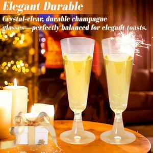 Flûtes à champagne en plastique transparent jetables, verres à vin en plastique pour mariage, célébration, fête d'anniversaire - Product Image 5