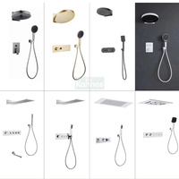 Kit de douche monocommande en acier inoxydable noir avec deux pommes de douche carrées en céramique, jet pluie, fixation murale, design moderne