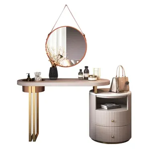 2020 новый дизайн, современный кожаный туалетный столик для макияжа, Выдвижной столик с зеркалом и табуретом для девочек