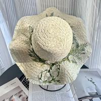Sombrero de Paja Rafia Hecho a Mano con Crisantemos Tejidos, Sombrero de Sol para Mujer, Verano, Playa, Vacaciones, Versátil, Ala Ancha, Protección Solar