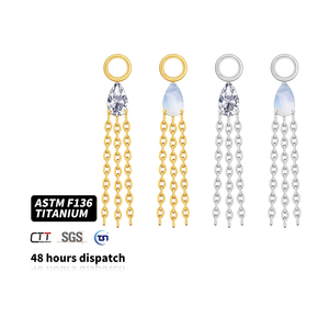 Boucles d'oreilles en titane ASTM F136, chaîne en pierre de lune CZ, pendentif en forme de goutte, bijoux de perçage d'oreille DIY, boucles d'oreilles pendantes, boucles d'oreilles huggie, lobe de l'oreille - Product Image 1