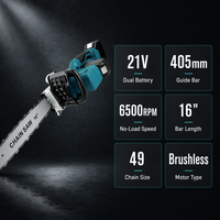Motosierra Inalámbrica de 16 Pulgadas con Motor sin Escobillas, Batería de Iones de Litio de 21V, Doble Batería, Cortadora Eléctrica Portátil de 405 mm para Tala Forestal