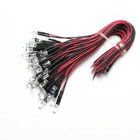 Diodes électroluminescentes LED pré-câblées 3 mm 5 mm 5V-12V avec fil de 20 cm rouge/bleu/blanc/vert/jaune/coloré pour voiture jouet lumière indicatrice