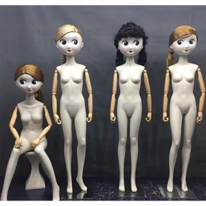 可愛い漫画風ダミー全身女性ドールマネキンスタンド、メイクアップされた顔、座り姿、髪付き、服飾展示用 - Product Image 4