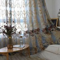 Voilage de luxe en polyester brodé de pivoines chinoises, transparent avec œillets pour la décoration intérieure