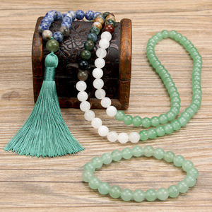 Collar de cuentas de <span class=keywords><strong>jade</strong></span> Dongling retro DAISY youf, cadena para suéter con borlas para mujer, conjunto de accesorios de pulsera larga, exclusivo - Product Image 1