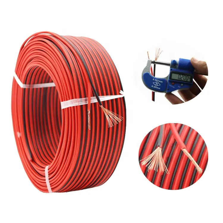 Kabel Audio jaket PVC hitam/merah kabel pengeras suara tembaga telanjang untai fleksibel 12AWG 2C gulungan kustom Rohs