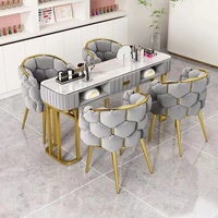 Ensemble table et chaise de manucure en métal de luxe moderne, série or blanc et gris, nouvelle arrivée, pour salons de beauté