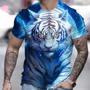 قميص رجالي بطباعة نمر ثلاثية الأبعاد، سريع الجفاف للصيف، بأكمام قصيرة، مصنوع من البوليستر/الرايون، قماش منسوج عادي، مقاس منتظم - Product Image 6