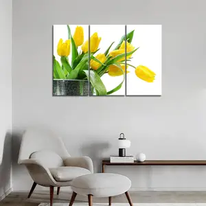 Pinturas de Arte de pared de tulipán amarillo de flores de primavera verde de alta calidad con marco de madera