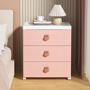 Tiroirs de rangement 5 couches en PP design dessin animé, armoire en plastique pour jouets d'enfants, vêtements, commode rose - Product Image 3