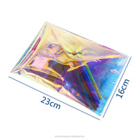 Pochette à boutons holographique en PVC avec impression personnalisée, sac transparent holographique avec fermeture éclair, pochette zippée
