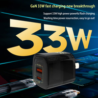 Chargeur GaN transparent 33W double port USB-A et Type-C PD à charge rapide, mini bloc pour téléphone, tablette, écouteurs, trajets quotidiens, bureau, voyage