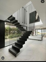 Escalier flottant en acier et bois avec garde-corps en verre pour villa et appartement, durable, sûr, facile à assembler, écologique, escalier moderne