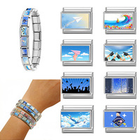 Composants de bracelet modulaires tendance en acier inoxydable de style italien, accessoires de breloques entrelacées à thème avion et vague pour le bricolage