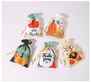 Nueva Bolsa de Regalo de Algodón con Cordón, Diseño de Hoja de Arce y Calabaza, Origen Zhejiang, para Regalos de Acción de Gracias - Product Image 6