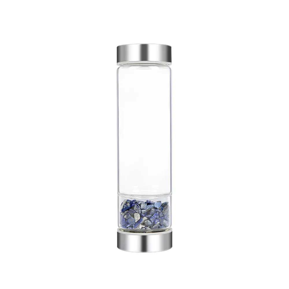 Bouteille d'eau de Quartz en verre avec pierre précieuse, Logo personnalisé, vente en gros
