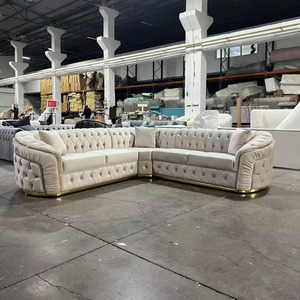 Divano Chesterfield di Lusso Europeo con Gambe Oro Rosa, Rivestimento in Velluto Bianco con Bottoni Trapuntati, Set per <span class=keywords><strong>Soggiorno</strong></span>, Arredamento per la Casa - Product Image 5