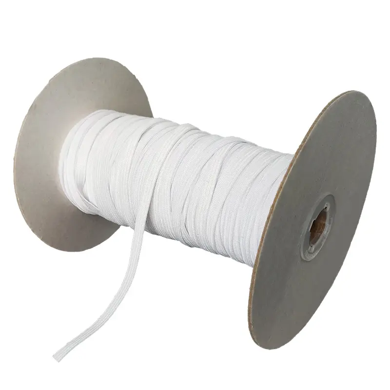 In Stock 6mm Adjustable Drawcords Shoelace Rope Cord White Flat Elastic Rubber Knitted rattan webbing roll