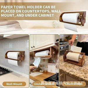 Wooden <b>kitchen</b> <b>paper</b> towel holder, wall-mounted roll <b>paper</b> storage rack, solid wood multi-purpose cling film storage bracket - Product Image 2