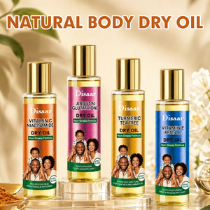 Huile sèche non grasse Disaar en gros, <span class=keywords><strong>4</strong></span> types, pour peaux afro, enrichie en Vitamine C, Arbutine, Vitamine E et Curcuma, hydratante et pour massage corporel - Product Image 1