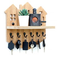 Porte-clés mural en bois en forme de maison personnalisé, sans perçage, étagère de rangement d'entrée pour salon
