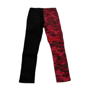 ZhuoYang garment Denim Jeans half Red Camo and half Black Boy pants long jeans distressed side jeans kids